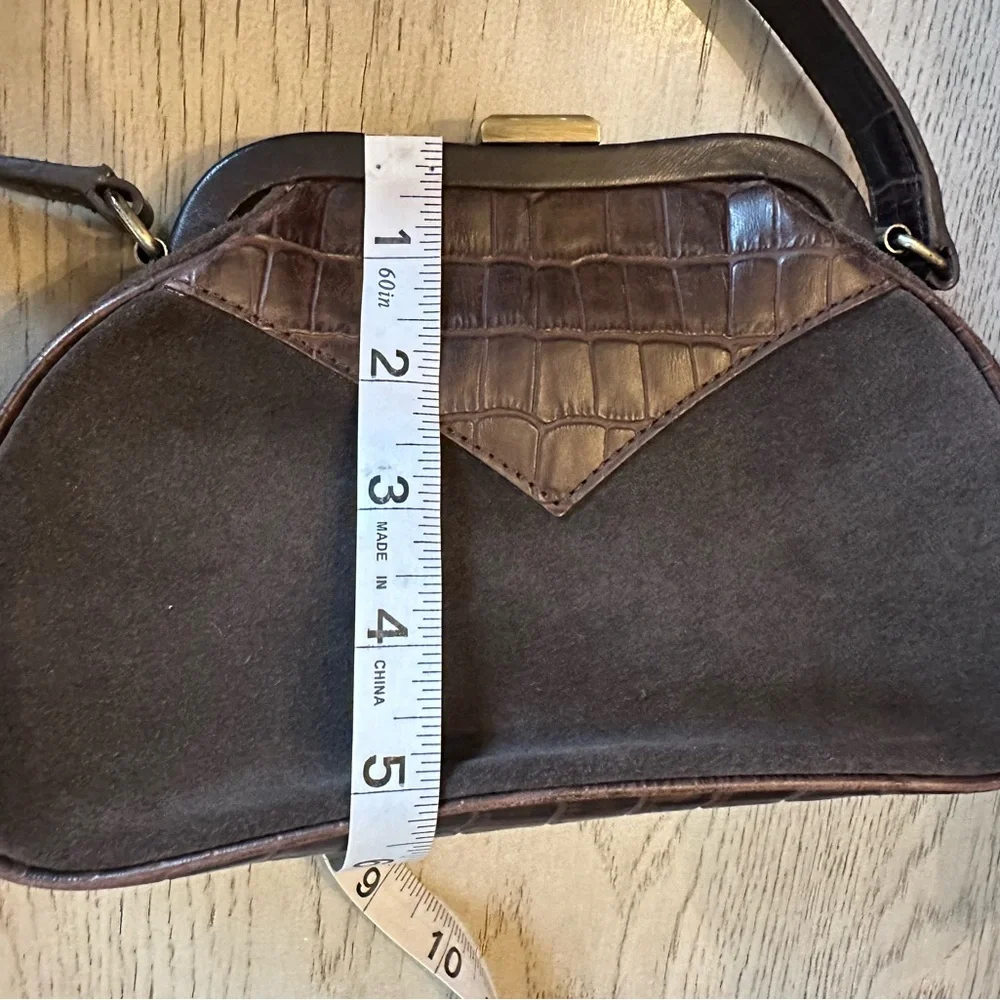 Vintage Laura Ashley Brown Leather Suede & Faux Croc Clasp Handbag - Picture 11 of 11